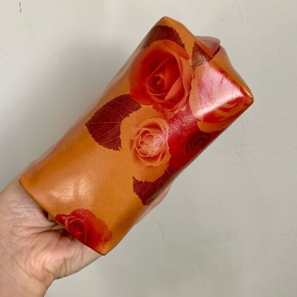 Handmade Vintage Style Genuine Leather Floral Print Purse/Wristlet/Crossbody - Picture 11 of 16